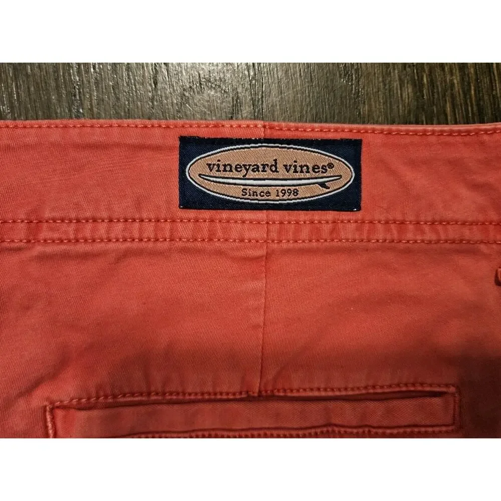 Vineyard Vines Shorts Mens 40 Pink Salmon, Solid Flat Front, Chino, Bermuda
